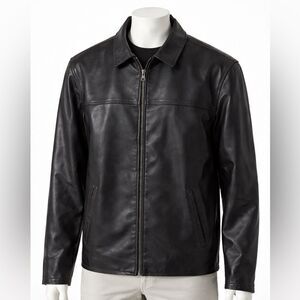 U.S. Polo Assn Faux Leather Jacket Black Zip Front Minimal Moto Lg.